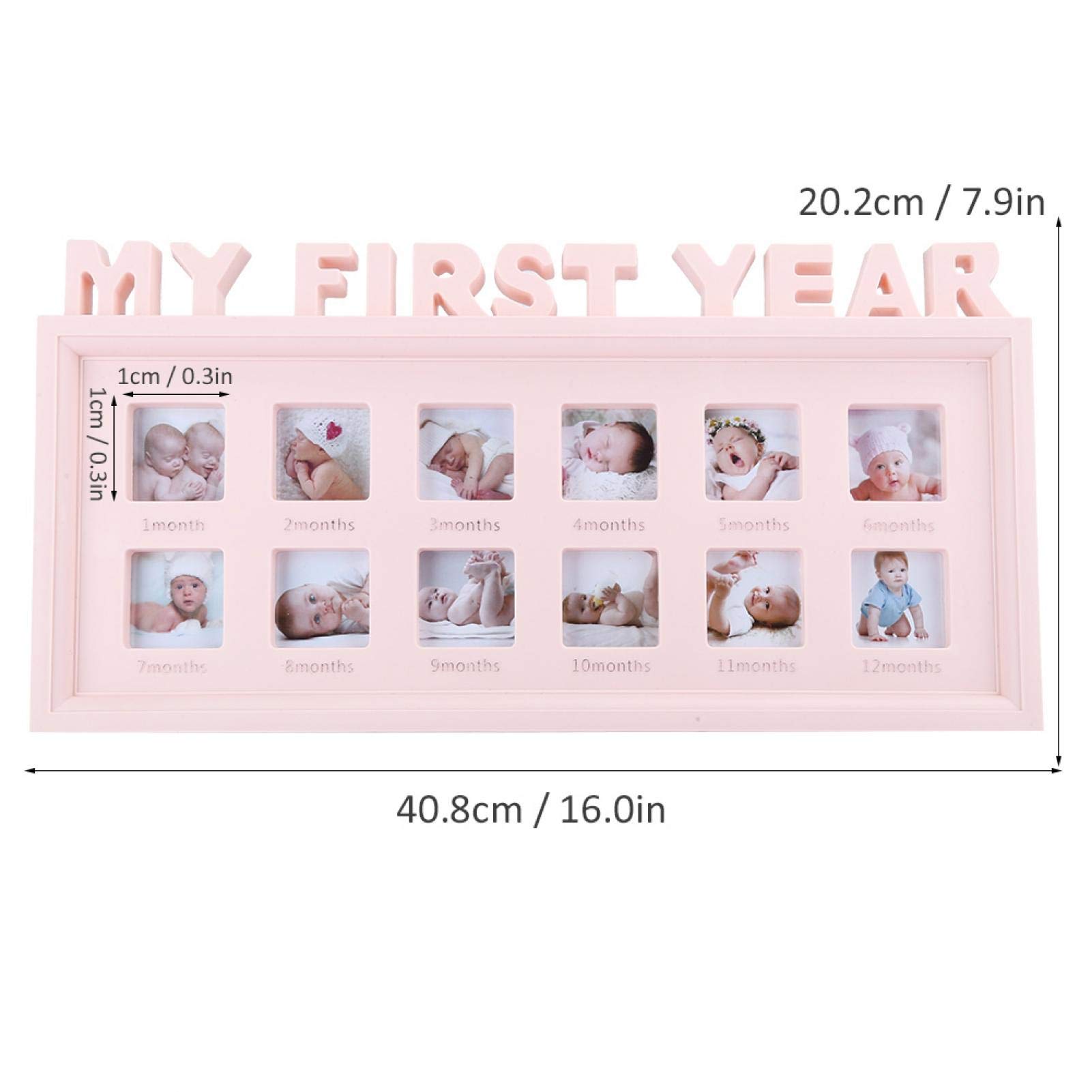 Agatige My First Year Baby Picture Frame, 12 Months Photo Frame Pink Memorable Photographs Albums Monthly Milestone for Newborn Baby Girls, Gift for Mom to Be