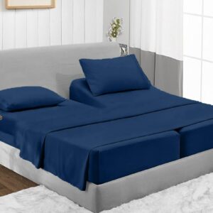 Split King Sheet Set for Adjustable Bed - 1000-Thread-Count 100% Egyptian Cotton 18 inch Deep Pockets 1000-TC 5PC Bedsheet - Mediterranean Blue