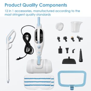 Steam Mop Cleaner 12-in-1 Handheld Steam Cleaner Detachable Floor Steamers for Hardwood Laminate Tile Floor, Multi-functional Steam Mops w/ 11 Accessories&2 Mop Pads for Home Use Carpet Kitchen Window