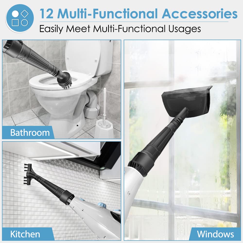 Steam Mop Cleaner 12-in-1 Handheld Steam Cleaner Detachable Floor Steamers for Hardwood Laminate Tile Floor, Multi-functional Steam Mops w/ 11 Accessories&2 Mop Pads for Home Use Carpet Kitchen Window