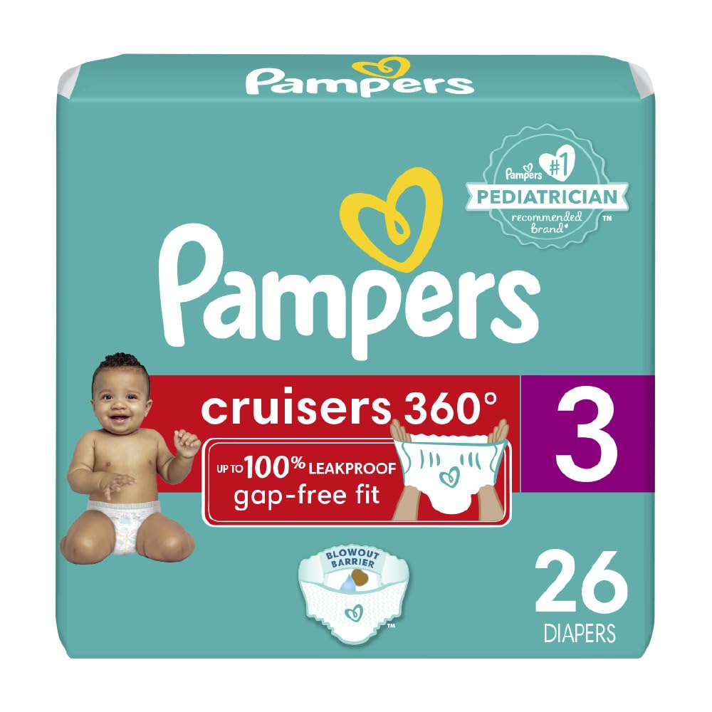 Pampers Cruisers 360 Diapers - Size 3, 26 Count, Pull-On Disposable Baby Diapers, Gap-Free Fit