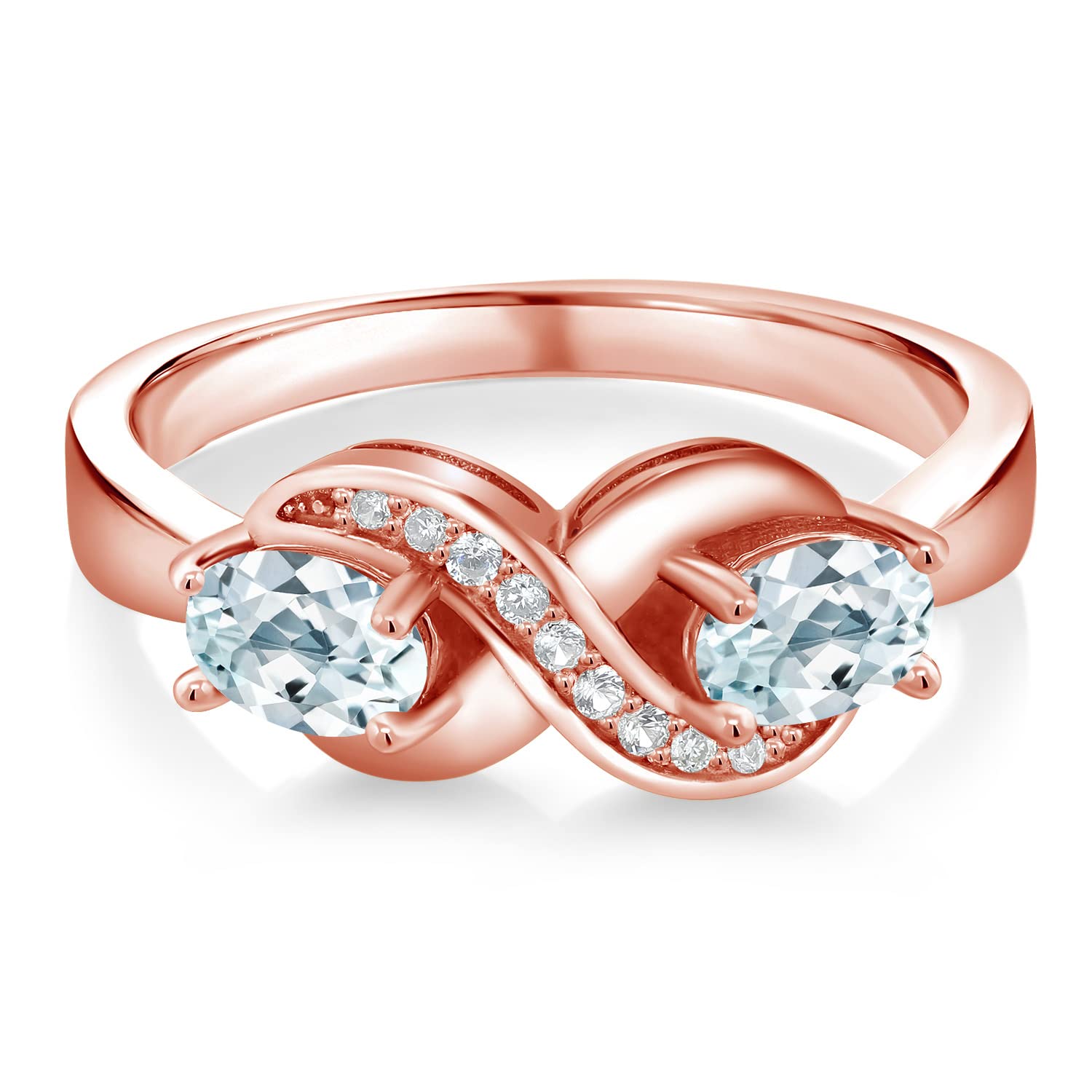 Gem Stone King 18K Rose Gold Plated Silver 2-Stone Gemstone Birthstone and White Created Sapphire Infinity Promise Forever Love Knot Ring For Women | Oval 6X4MM | Available In Size 5, 6, 7, 8, 9