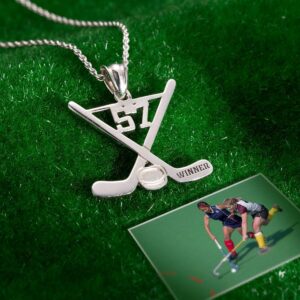 AILIN 925 Sterling Silver Custom Hockey Necklace With Lucky Number and Name Personalized Engraving Pendant Ice Hockey Sticks Sports Chain Charm Athletic Jewelry Gifts For Men Son Women