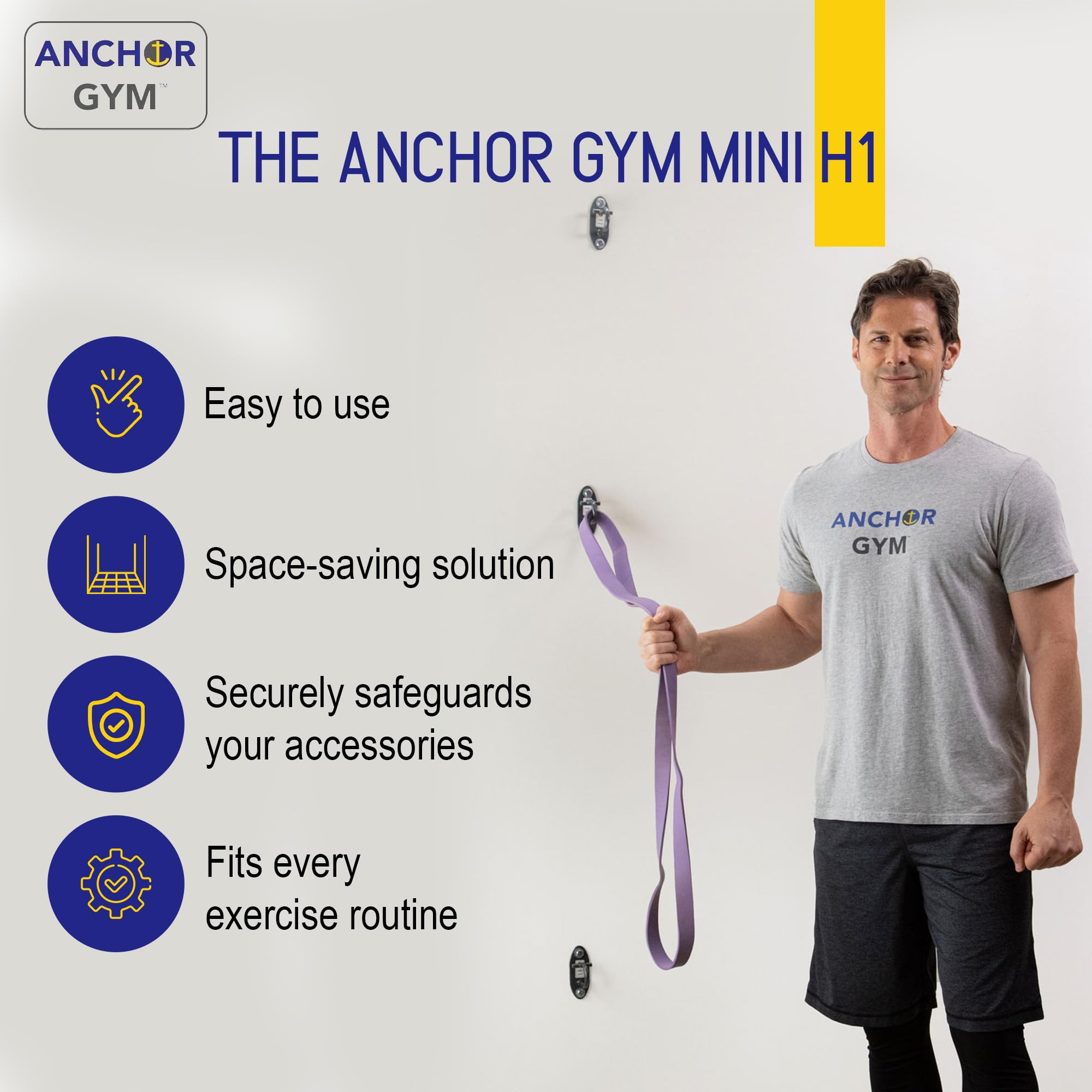 The Anchor Gym Anchor Gym-Mini H1 (Set of 3) - Wall Mounted Modular Hooking Platform for Resistance Bands, Suspension Straps, Stretch Straps, and Large Loop Bands