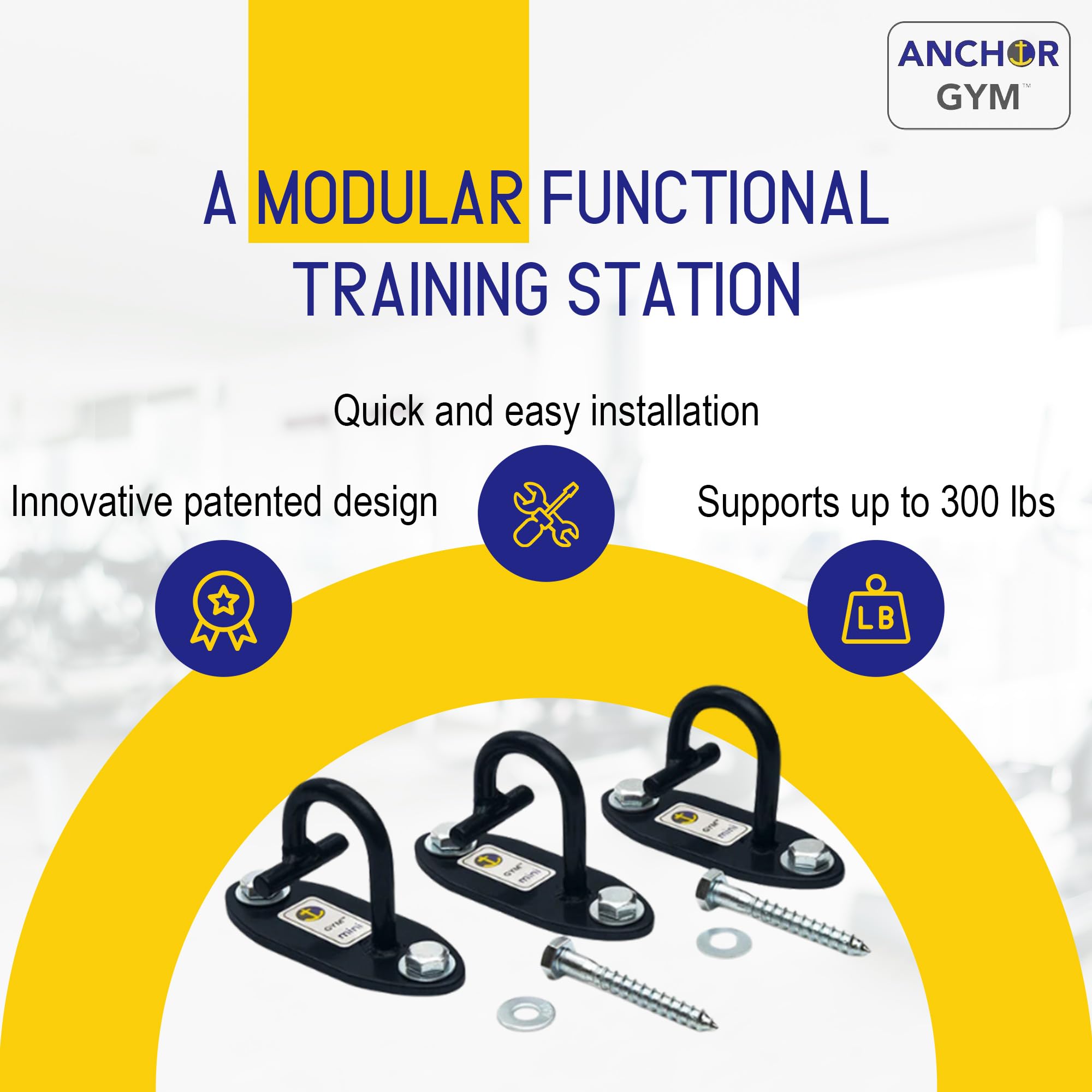 The Anchor Gym Anchor Gym-Mini H1 (Set of 3) - Wall Mounted Modular Hooking Platform for Resistance Bands, Suspension Straps, Stretch Straps, and Large Loop Bands