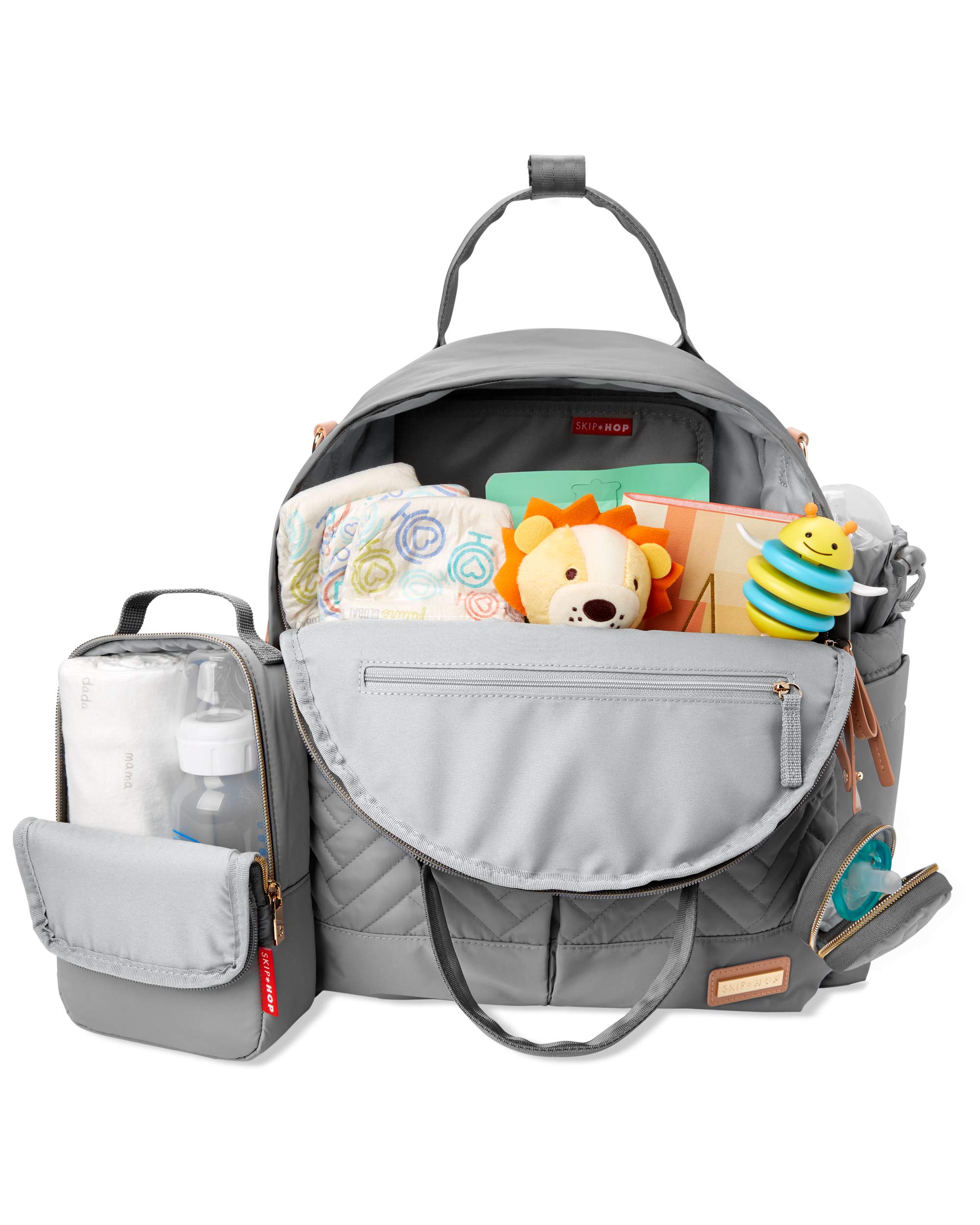 Skip Hop Diaper Bag Backpack: Suite 6-in-1 Diaper Backpack Set, Multi-Function Baby Travel Bag with Changing Pad, Stroller Straps, Bottle Bag and Pacifier Pocket, Dove Grey