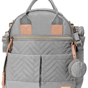 Skip Hop Diaper Bag Backpack: Suite 6-in-1 Diaper Backpack Set, Multi-Function Baby Travel Bag with Changing Pad, Stroller Straps, Bottle Bag and Pacifier Pocket, Dove Grey