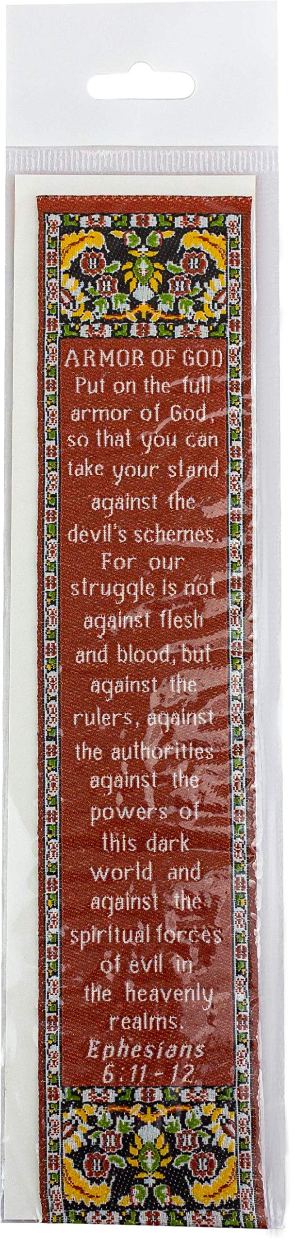 Armor of God, Bulk Pack of 6 Woven Fabric Christian Bookmarks, Silky Soft Ephesians 6:11-12 Flexible Bookmarker for Novels Books and Bibles, Traditional Turkish Woven Design, Memory Verse Gift