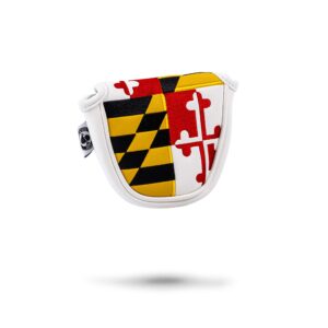 pins & aces maryland tribute premium golf club head cover - premium, hand-made leather headcover - md flag styled, tour quality golf club cover - style & customize your golf bag (mallet)