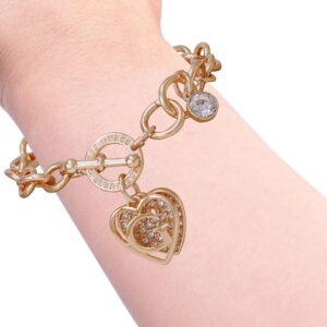 GUESS Rose Gold-Tone Round Link Chain Bracelet with Heart & Logo Charms