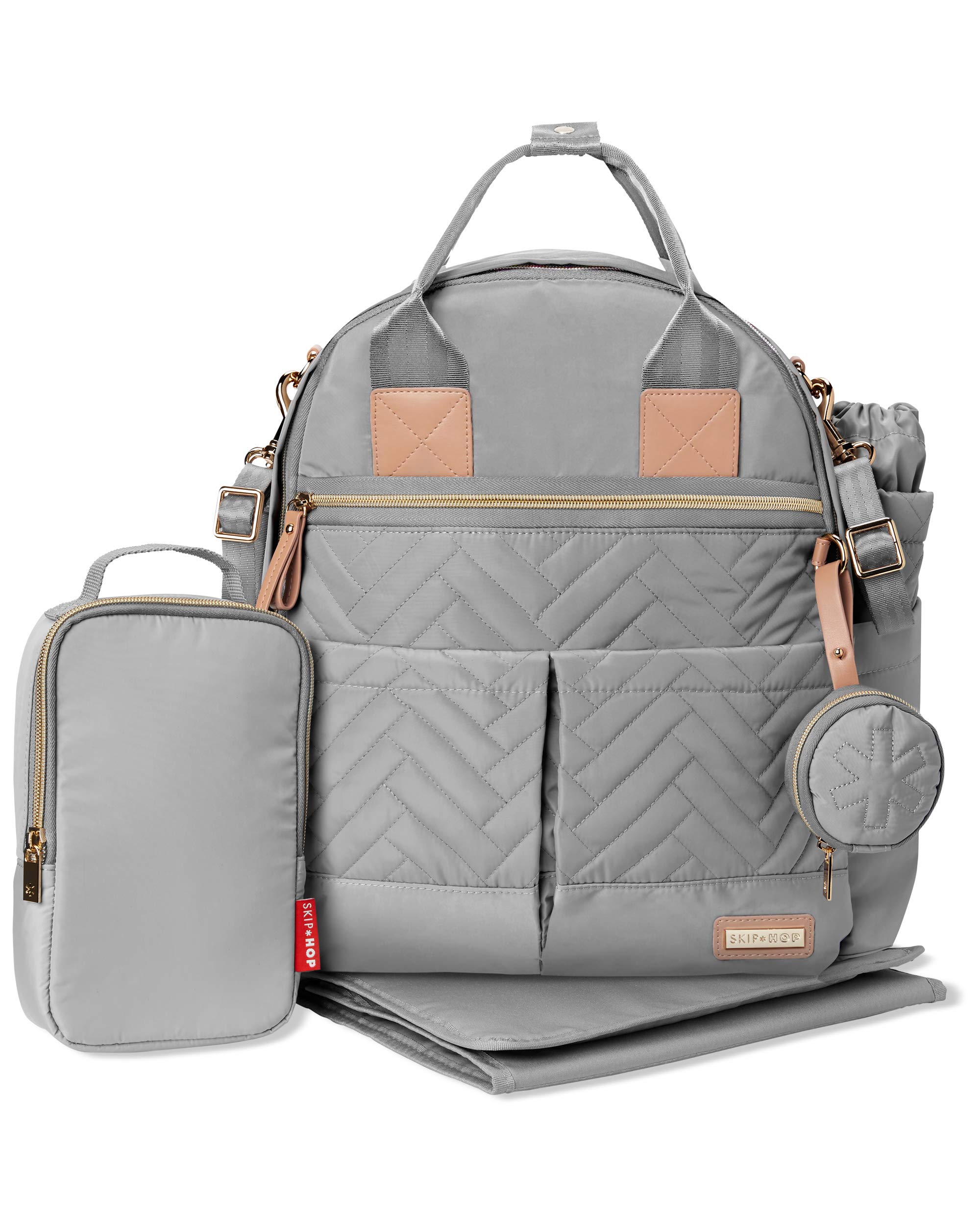 Skip Hop Diaper Bag Backpack: Suite 6-in-1 Diaper Backpack Set, Multi-Function Baby Travel Bag with Changing Pad, Stroller Straps, Bottle Bag and Pacifier Pocket, Dove Grey