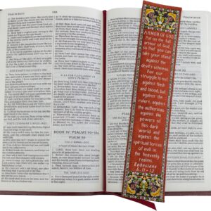 Armor of God, Bulk Pack of 6 Woven Fabric Christian Bookmarks, Silky Soft Ephesians 6:11-12 Flexible Bookmarker for Novels Books and Bibles, Traditional Turkish Woven Design, Memory Verse Gift