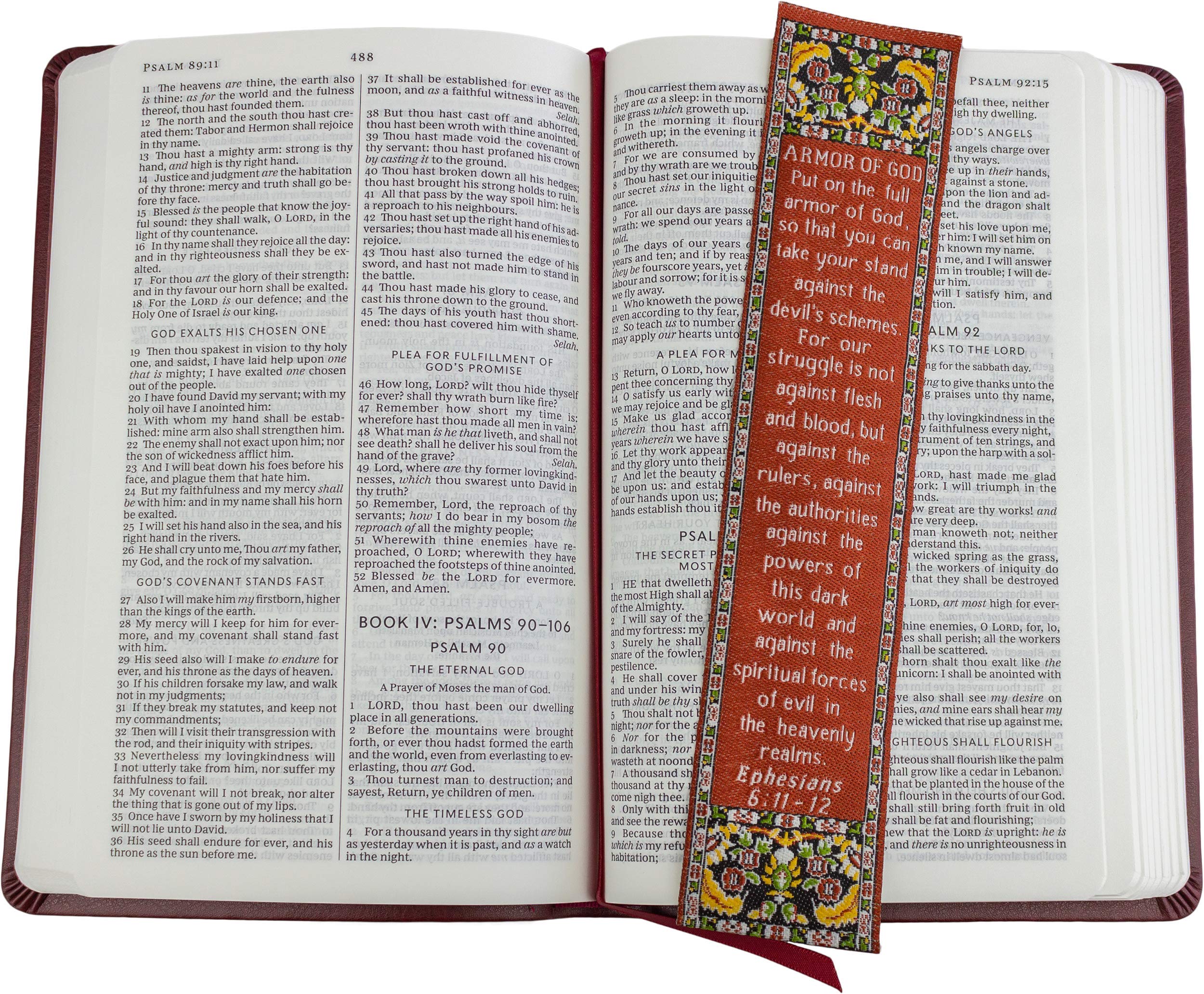 Armor of God, Bulk Pack of 6 Woven Fabric Christian Bookmarks, Silky Soft Ephesians 6:11-12 Flexible Bookmarker for Novels Books and Bibles, Traditional Turkish Woven Design, Memory Verse Gift