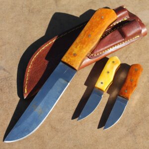 8" Bone Collector Bovine Yellow Bone 3 PCS Hunting Knife with Leather Sheath (Yellow Bone)