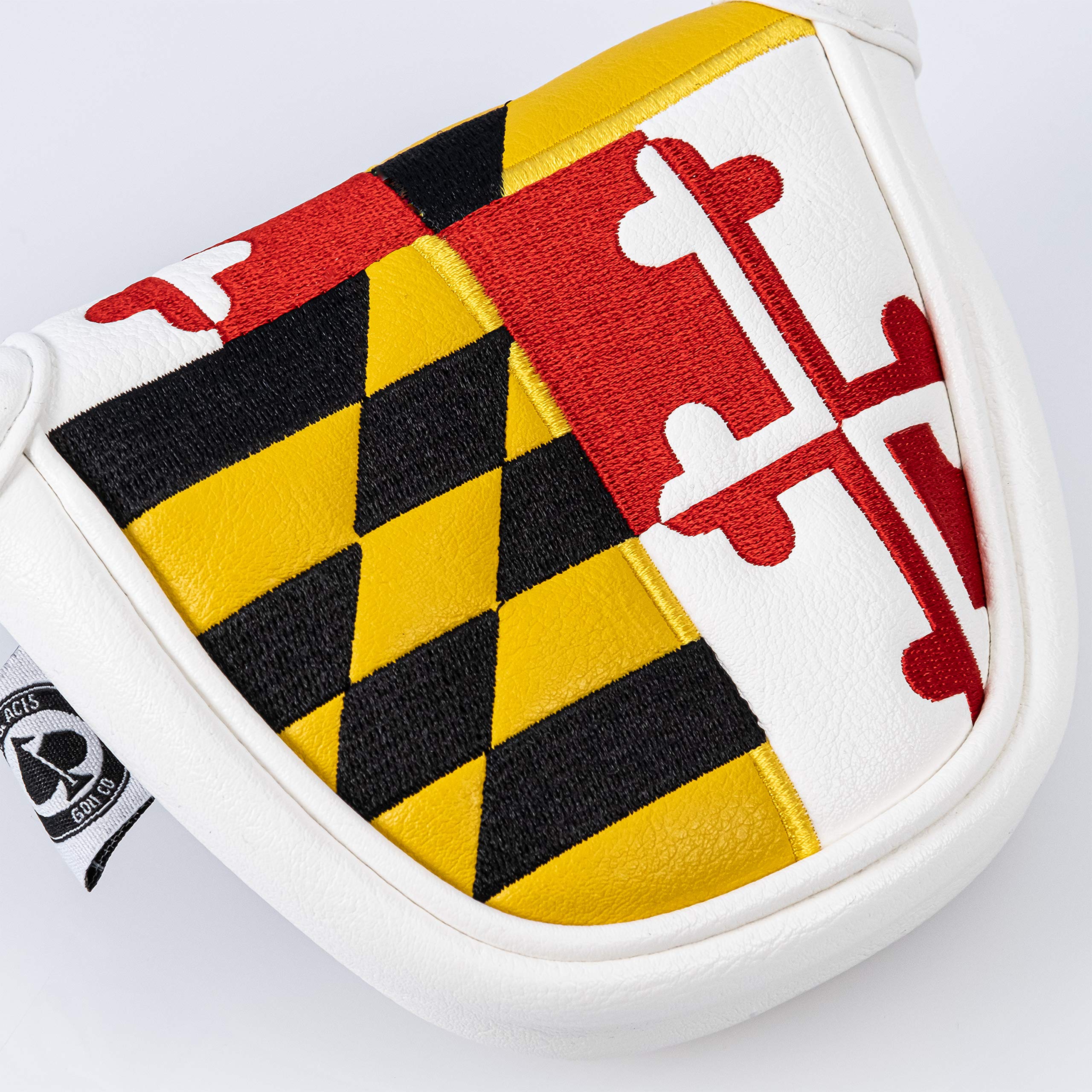 Pins & Aces Maryland Tribute Premium Golf Club Head Cover - Premium, Hand-Made Leather Headcover - MD Flag Styled, Tour Quality Golf Club Cover - Style & Customize Your Golf Bag (Mallet)