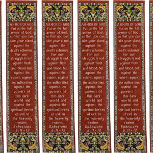 Armor of God, Bulk Pack of 6 Woven Fabric Christian Bookmarks, Silky Soft Ephesians 6:11-12 Flexible Bookmarker for Novels Books and Bibles, Traditional Turkish Woven Design, Memory Verse Gift