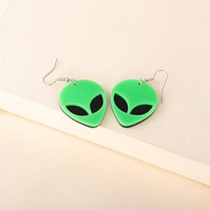 coadipress Acrylic Alien Earrings for Women Cute Funny Cartoon Green Space Head Resin Dangle Drop Statement Earrings (Green Alien)