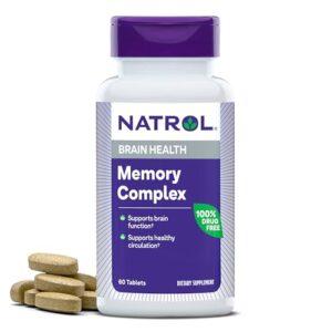 natrol memory complex with ginkgo biloba 120mg and b vitamins, dietary supplement for brain health and memory support, 60 tablets, 30 day supply