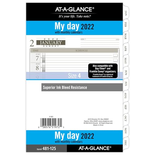 AT-A-GLANCE 2022 Daily Planner Refill by AT-A-GLANCE, 12010 Day-Timer, 5-1/2" x 8-1/2", Size 4, Desk Size, One Page per Day, Loose-Leaf (481-125)