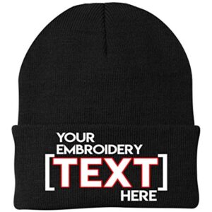 Custom Embroidered Beanies - Add Your Text or Name - Personalized Winter Knit Cap Hats Black