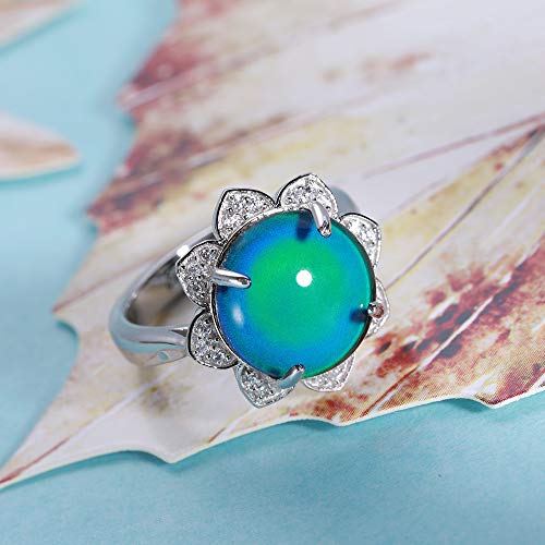 AILIN Vintage Magic Color Changing Flower Pattern Round Mood Ring In Sterling Silver 925 Personalized Inside Engraving Mother Day Jewelry Birthday Gifts For Women