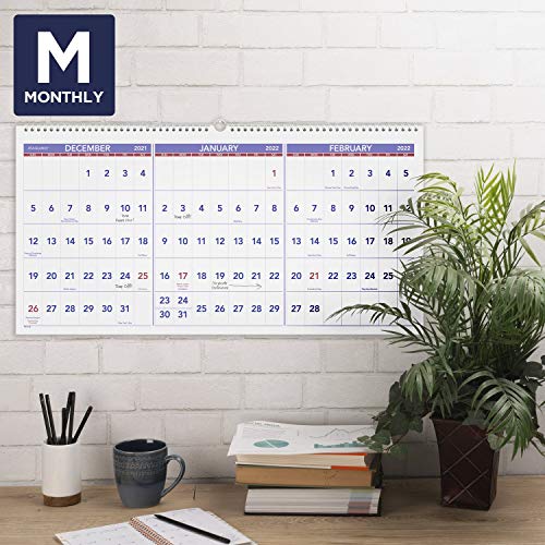 2022 Wall Calendar by AT-A-GLANCE, 24" x 12", Large, Horizontal, 3-Month Reference, Wirebound (PM1428)