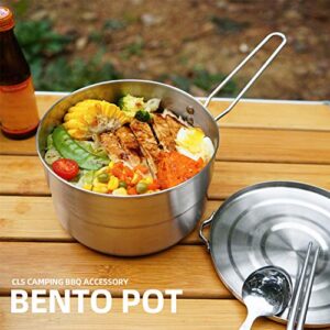 Denpetec Stainless Steel Camping Cook Pot with Lid and Folding Handle Camping Cookware 1.5L Large Capacity Bento Pot for Camping, Hiking, Picnic