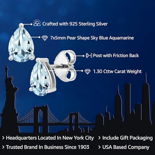 Gem Stone King 925 Sterling Silver Gemstone Birthstone Pear Shape Earrings | 7X5MM Pear Shape Stud Earrings For Women