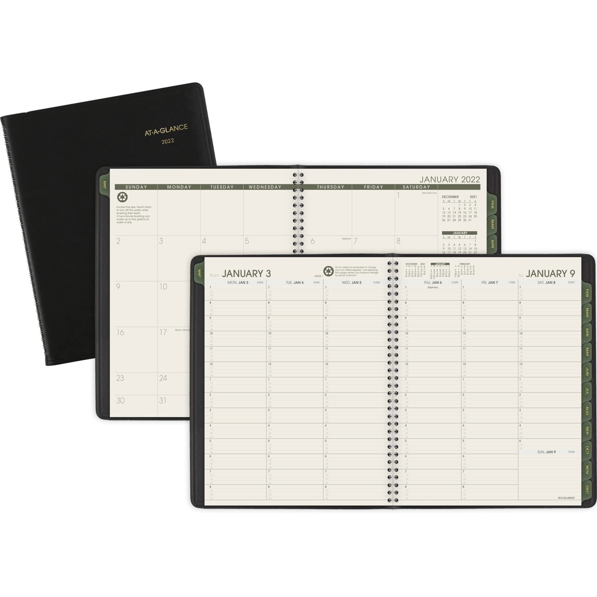 AT-A-GLANCE 2022 Weekly & Monthly Appointment Book & Planner by AT-A-GLANCE, 8-1/4" x 11", Large, Recycled, Black (70950G05)