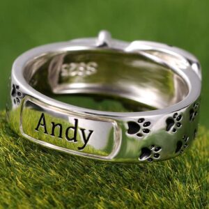 AILIN Dog Paw Rings For Women In 925 Sterling Silver Personalized Name And Inside Engraving Memorial Jewelry Gifts For Women Men Pet Lovers