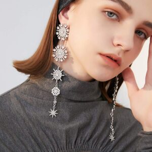 Xerling Snowflake Starburst Rhinestones Dangle Drop Earrings Long Tassel Earrings Bling Glitter Stud Earrings