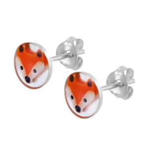 AeraVida Fun Charming Enamel Mini Fox Animal .925 Sterling Silver Stud Earrings