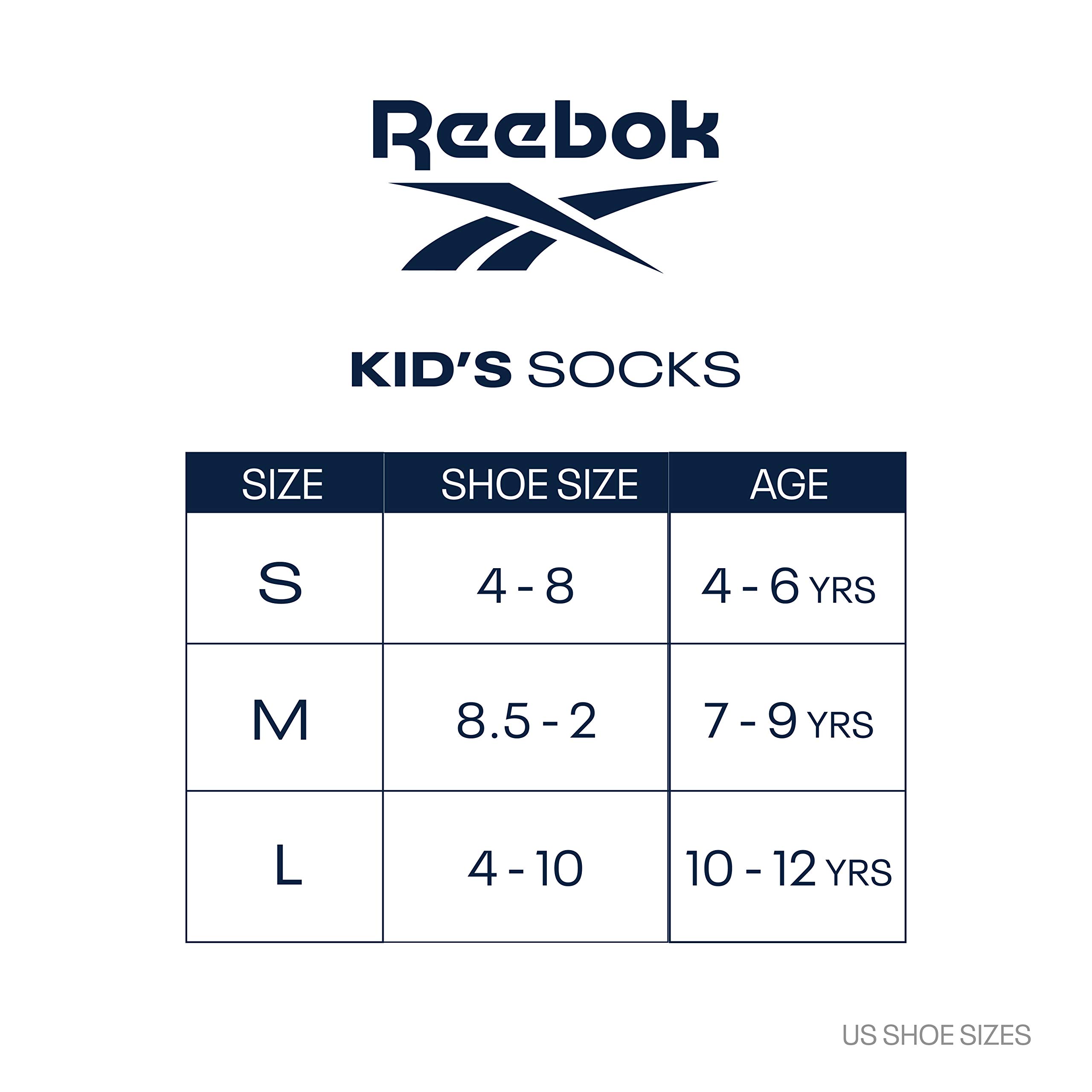 Reebok Boys' Quarter Socks - 6 Pack Stretch Performance Quarter Cut Arch Support Socks - Cushioned Athletic Socks for Boys, Size Medium, Formal Black