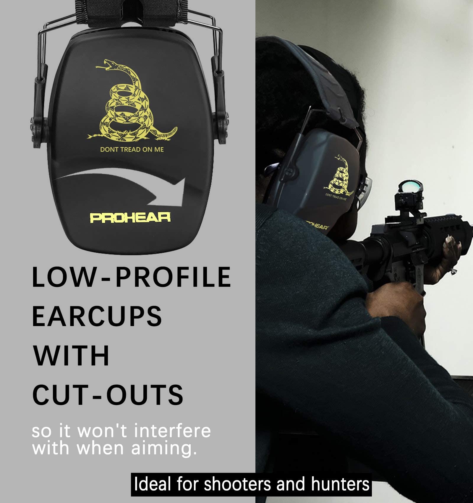 PROHEAR 016 2-Pair Shooting Ear Protection Safety Earmuffs, NRR 27dB Noise Reduction Slim Passive Hearing Protector with Low-Profile Earcups, Compact Foldable Muffs for Gun Range, Hunting