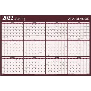 2022 Erasable Calendar, Dry Erase Wall Planner by AT-A-GLANCE, 48" x 32", Jumbo, Horizontal, Reversible, Red (A152)