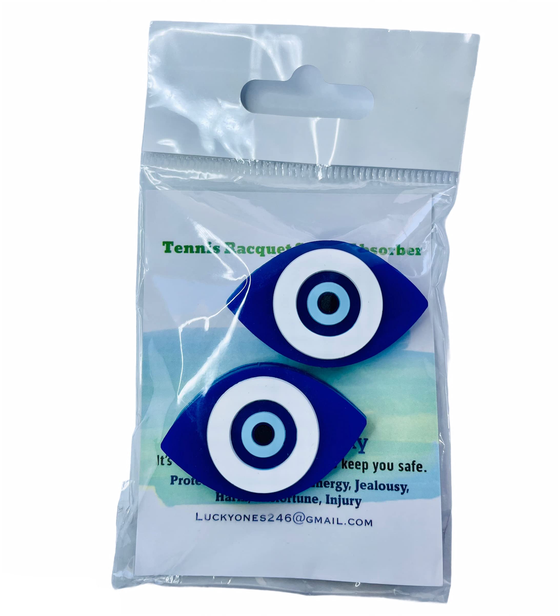 Luckyones Evil Eye, Lucky Eye Vibration DAMPENER/Shock Absorber - Set of 2 - Tennis OR Badminton. Great Gift!