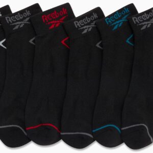 Reebok Boys' Quarter Socks - 6 Pack Stretch Performance Quarter Cut Arch Support Socks - Cushioned Athletic Socks for Boys, Size Medium, Formal Black