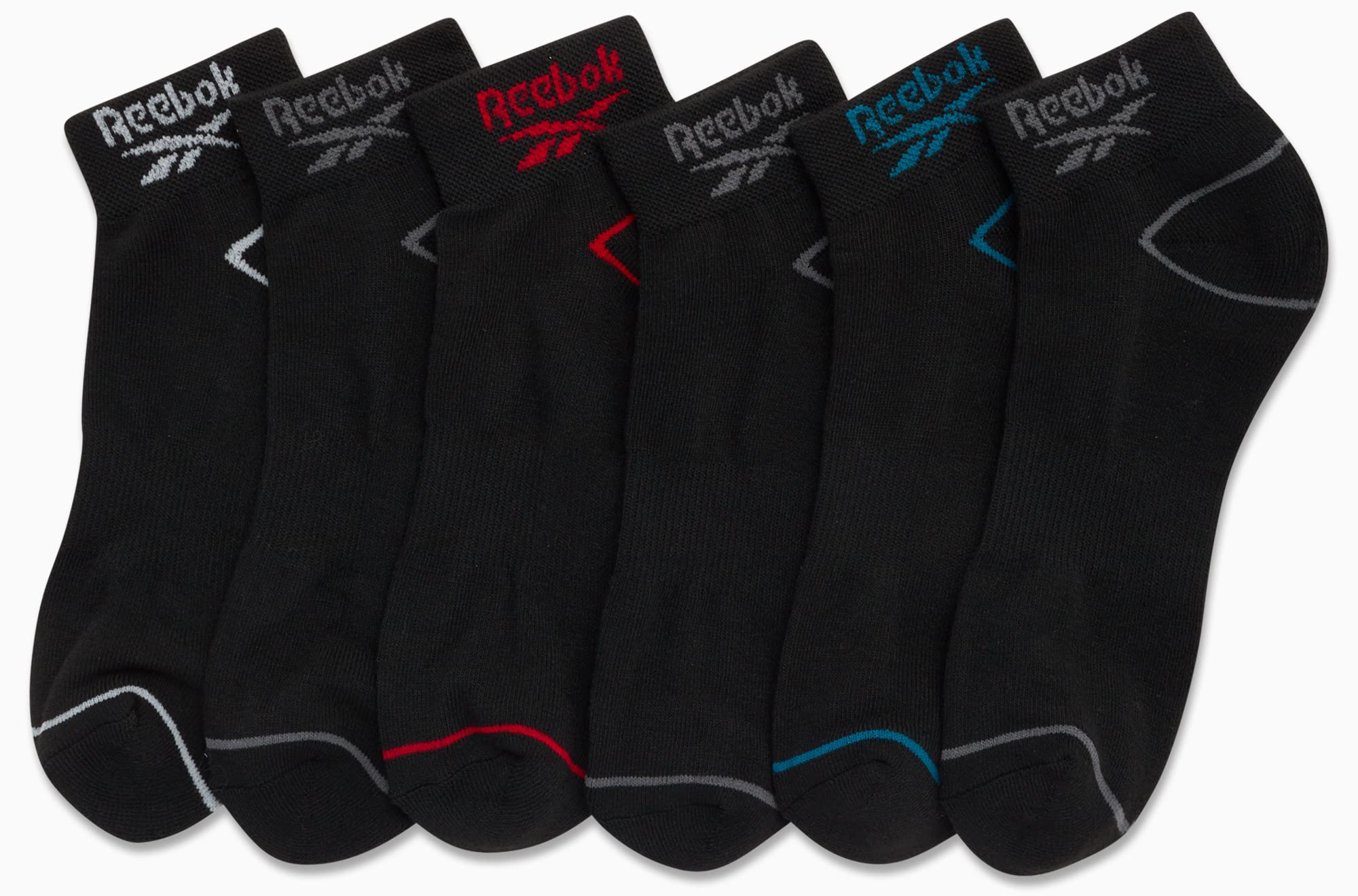 Reebok Boys' Quarter Socks - 6 Pack Stretch Performance Quarter Cut Arch Support Socks - Cushioned Athletic Socks for Boys, Size Medium, Formal Black