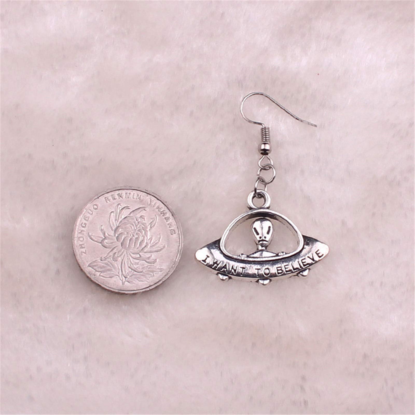 coadipress UFO Earrings for Women Funny Punk Cool Vintage Silver Bronze Alien Cosmos and Space Dangle Drop Earrings Jewelry (Silver)