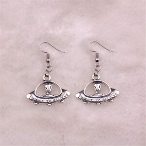 coadipress UFO Earrings for Women Funny Punk Cool Vintage Silver Bronze Alien Cosmos and Space Dangle Drop Earrings Jewelry (Silver)