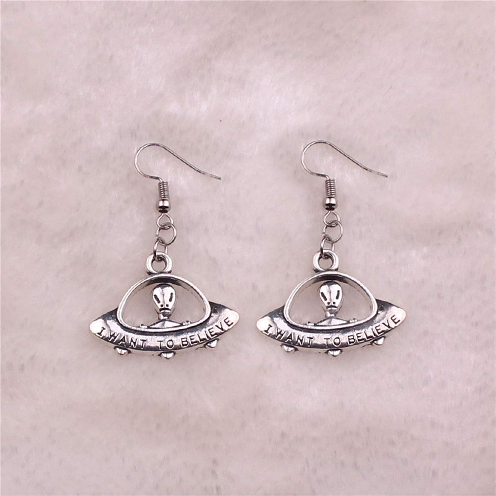 coadipress UFO Earrings for Women Funny Punk Cool Vintage Silver Bronze Alien Cosmos and Space Dangle Drop Earrings Jewelry (Silver)