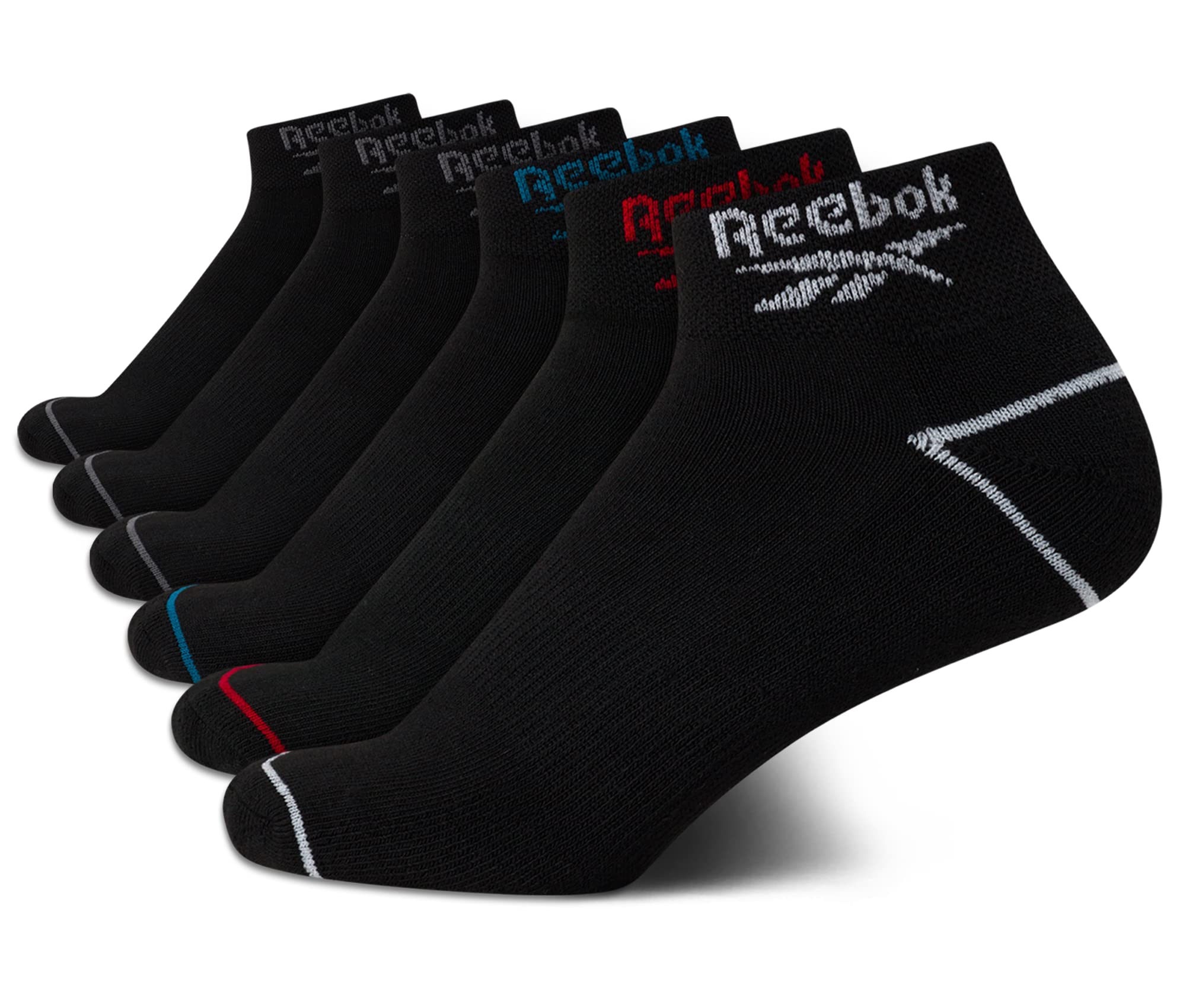 Reebok Boys' Quarter Socks - 6 Pack Stretch Performance Quarter Cut Arch Support Socks - Cushioned Athletic Socks for Boys, Size Medium, Formal Black