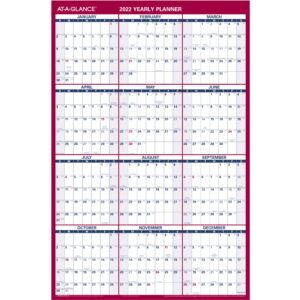 2022 erasable calendar, dry erase wall planner by at-a-glance, 36" x 24", large, vertical/horizontal, reversible, includes marker (pm2628)