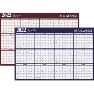 2022 Erasable Calendar, Dry Erase Wall Planner by AT-A-GLANCE, 48" x 32", Jumbo, Horizontal, Reversible, Red (A152)