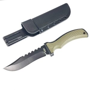 s-tec fixed blade hunting knife rambo i 4.5" stainless steel blade i rubber handle i w/plastic sheath i hunting i camping i outdoor i (black blade)