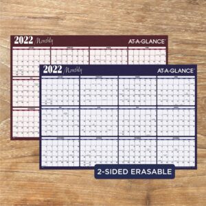 2022 Erasable Calendar, Dry Erase Wall Planner by AT-A-GLANCE, 48" x 32", Jumbo, Horizontal, Reversible, Red (A152)