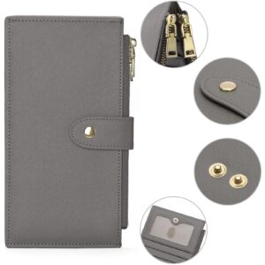 GOIACII Womens Wallet Rfid Blocking Bifold Credit Card Holder with 2 Zipper Pockets Grey