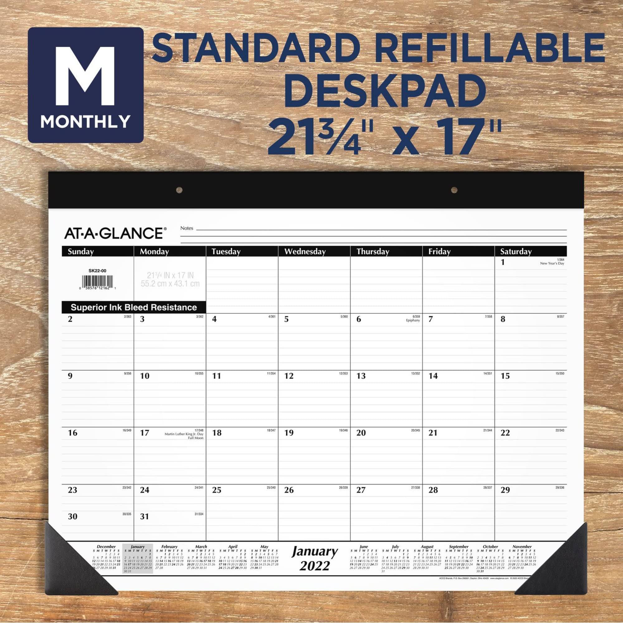 2022 Desk Calendar by AT-A-GLANCE, Monthly Desk Pad, 21-3/4" x 17", Large, Refillable (SK2200)