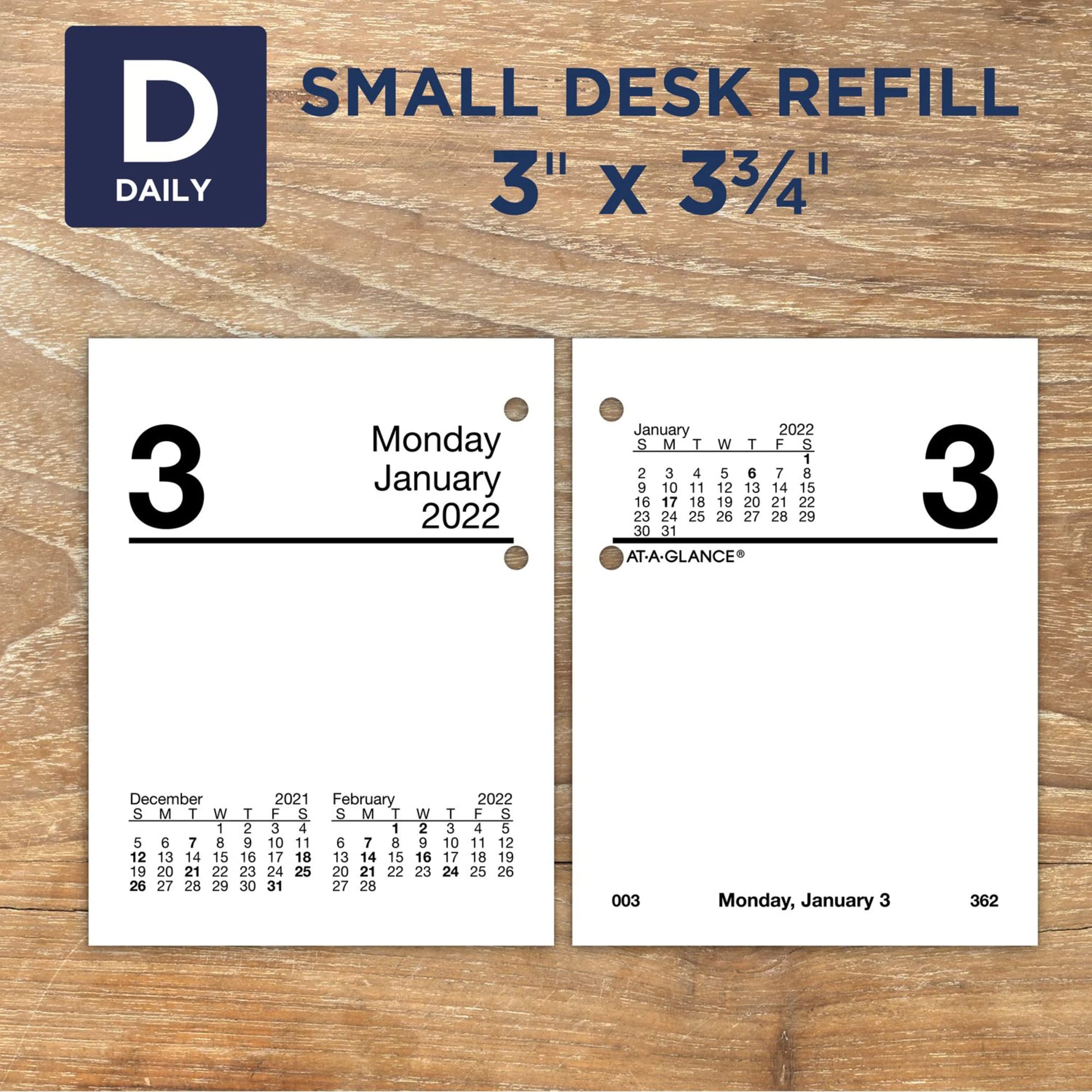 2022 Daily Desk Calendar Refill by AT-A-GLANCE, 3" x 3-3/4", Loose-Leaf, Compact (E91950), Black, 2022 New Edition