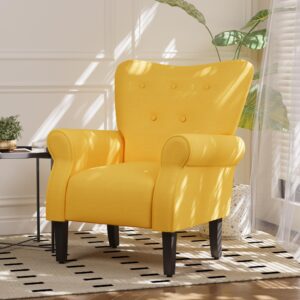 MELLCOM Mid Century Wingback Arm Chair,Modern Upholstered Fabric High Back Accent Chair with Wood Legs,Upholstered Single Sofa Club Chair for Living Room, Bedroom, Home Office, Yellow